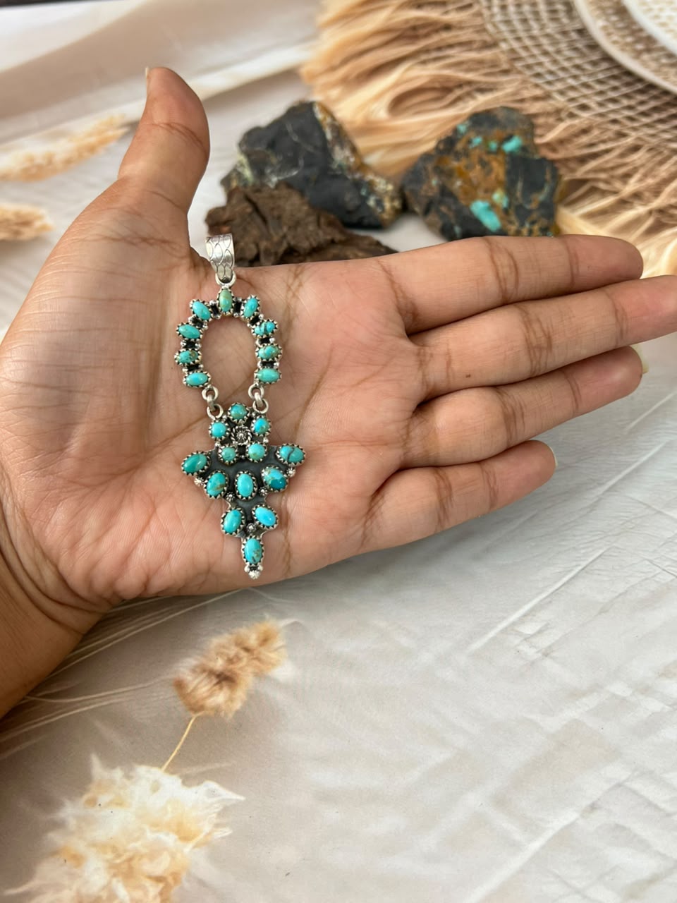 Handmade Sterling Silver Kingman Turquoise Pendant Signed Nizhoni