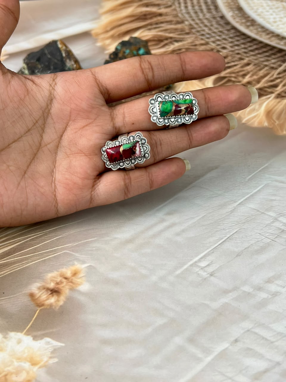 Handmade Sterling Silver Christmas Dahlia Collection: Adjustable Ring Signed Nizhoni