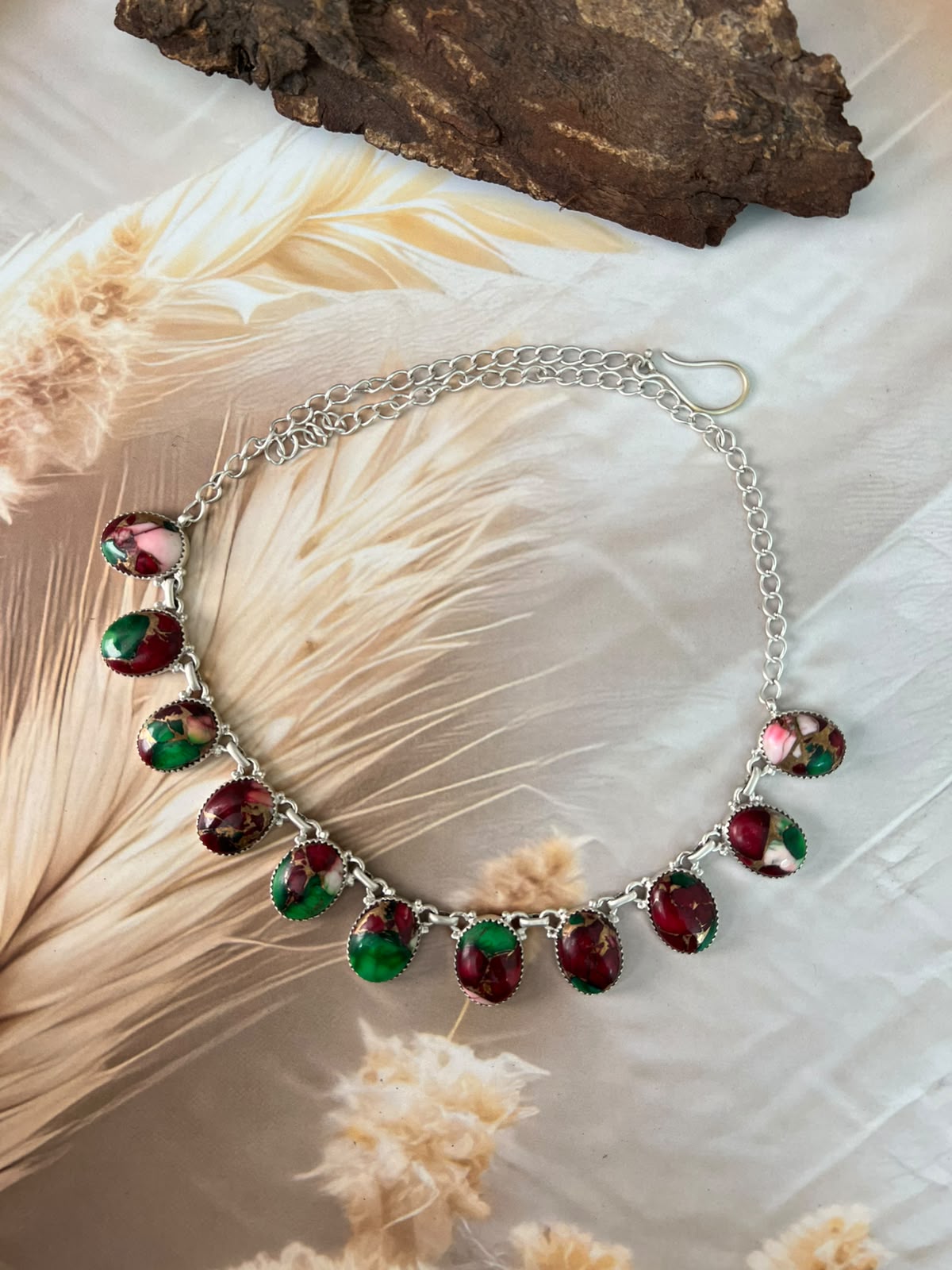 Handmade Sterling Silver Christmas Dahlia Collection: Necklace Signed Nizhoni
