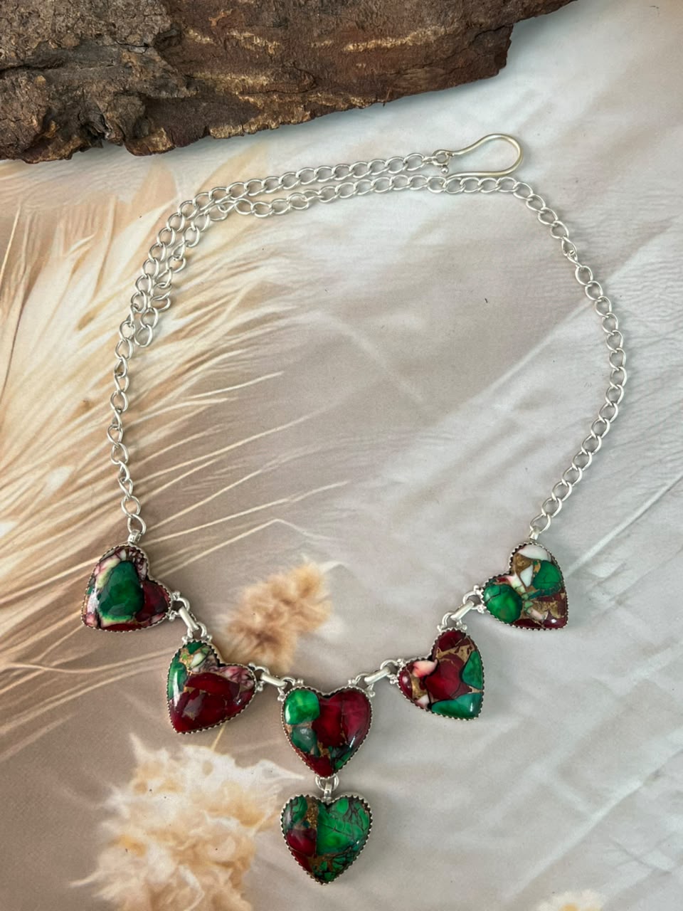 Handmade Sterling Silver Christmas Dahlia Collection: Heart Necklace Signed Nizhoni