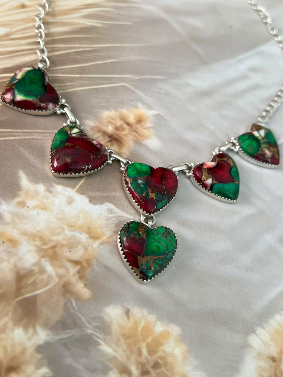 Handmade Sterling Silver Christmas Dahlia Collection: Heart Necklace Signed Nizhoni
