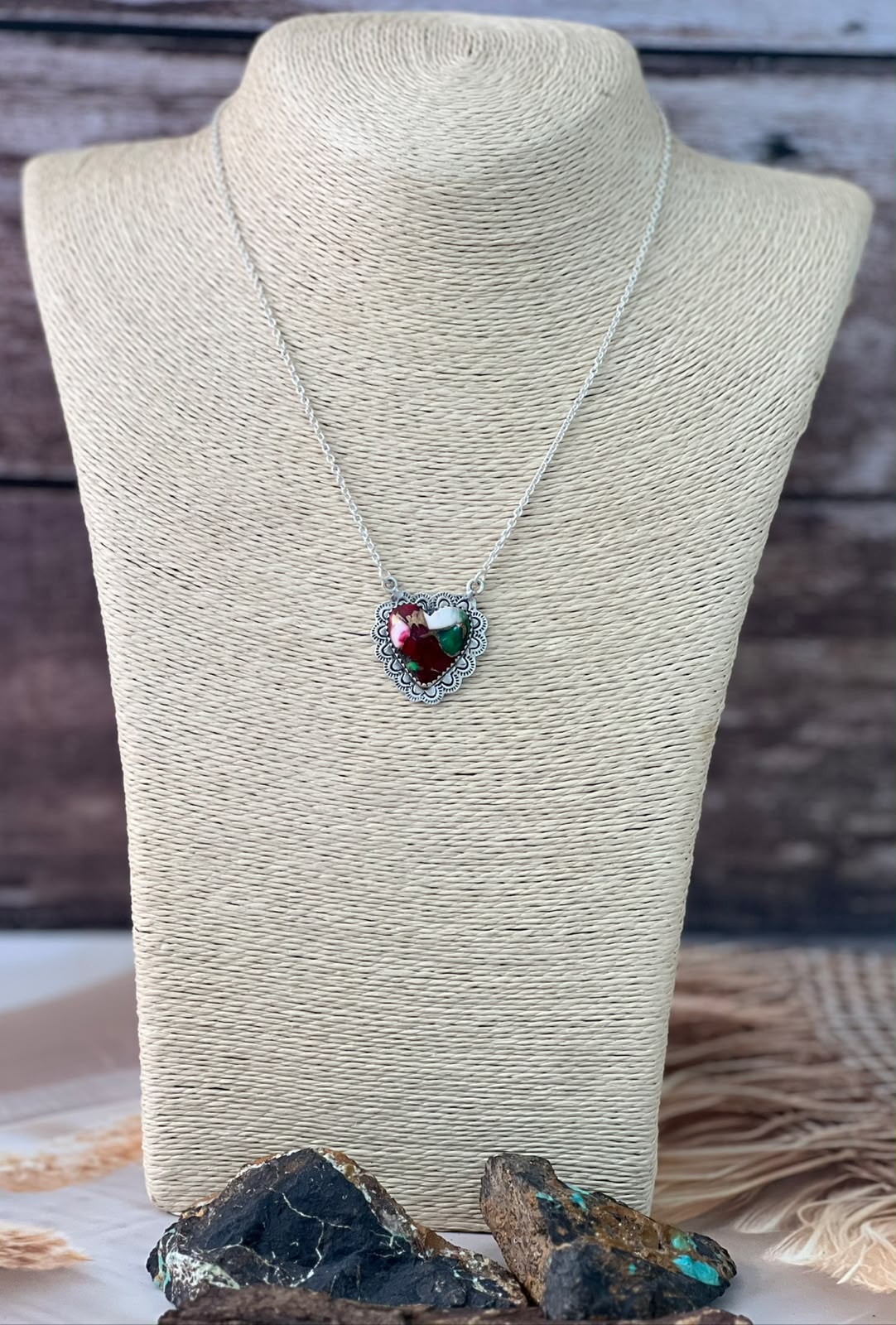 Handmade Sterling Silver Christmas Dahlia Collection: Heart Necklace Signed Nizhoni