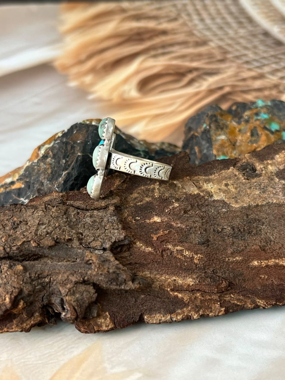 Handmade Sterling Silver Paloma with Sierra Bella Turquoise Adjustable Ring Signed Nizhoni
