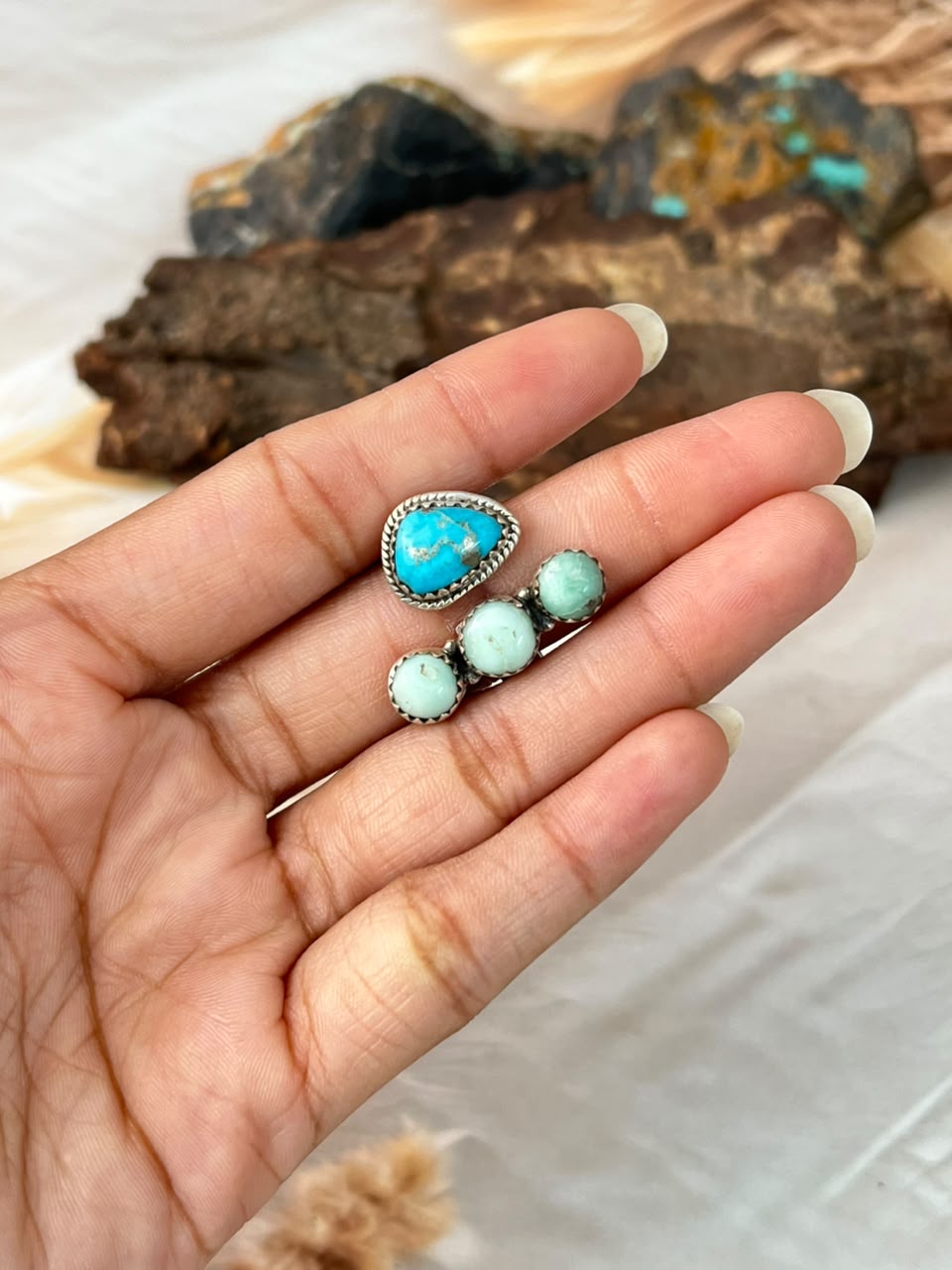 Handmade Sterling Silver Paloma with Sierra Bella Turquoise Adjustable Ring Signed Nizhoni