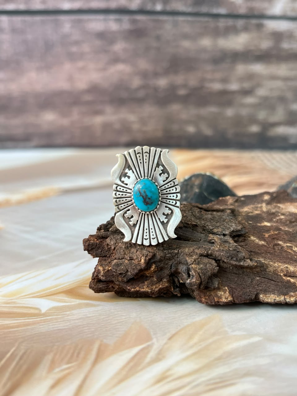 Handmade Sterling Silver Kingman Turquoise Adjustable Ring Signed Nizhoni