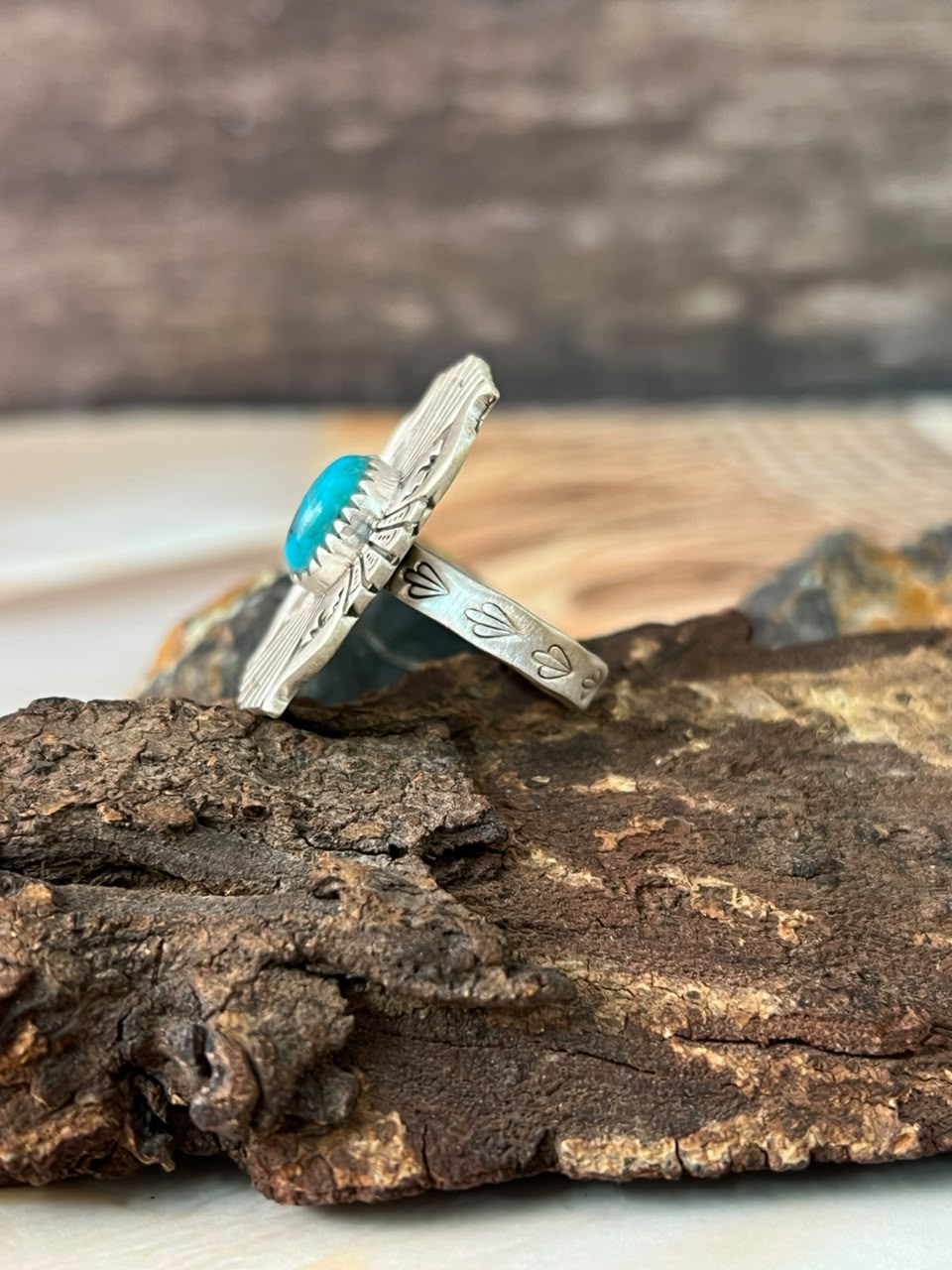 Handmade Sterling Silver Kingman Turquoise Adjustable Ring Signed Nizhoni