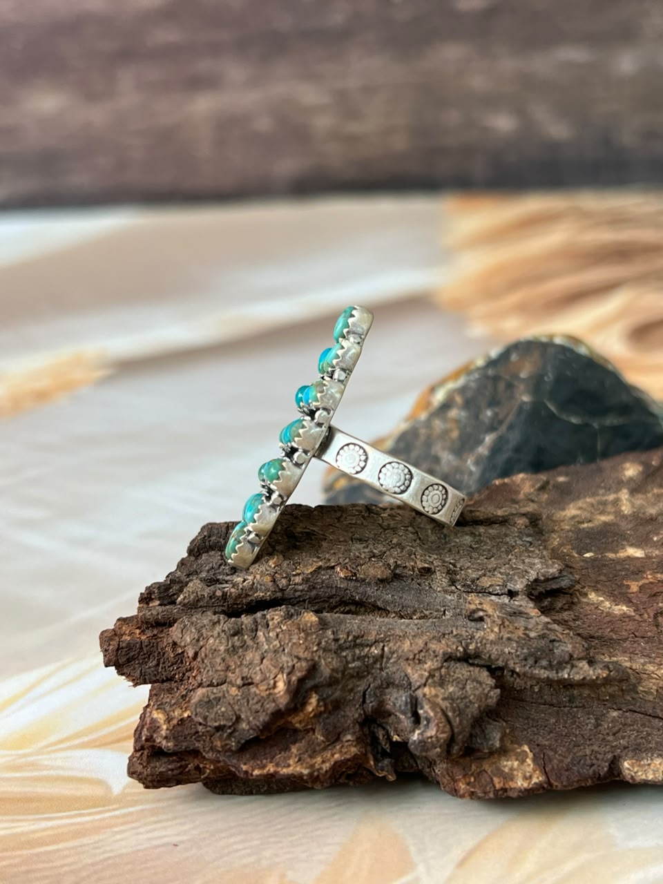Handmade Sterling Silver Kingman Turquoise Adjustable Ring Signed Nizhoni