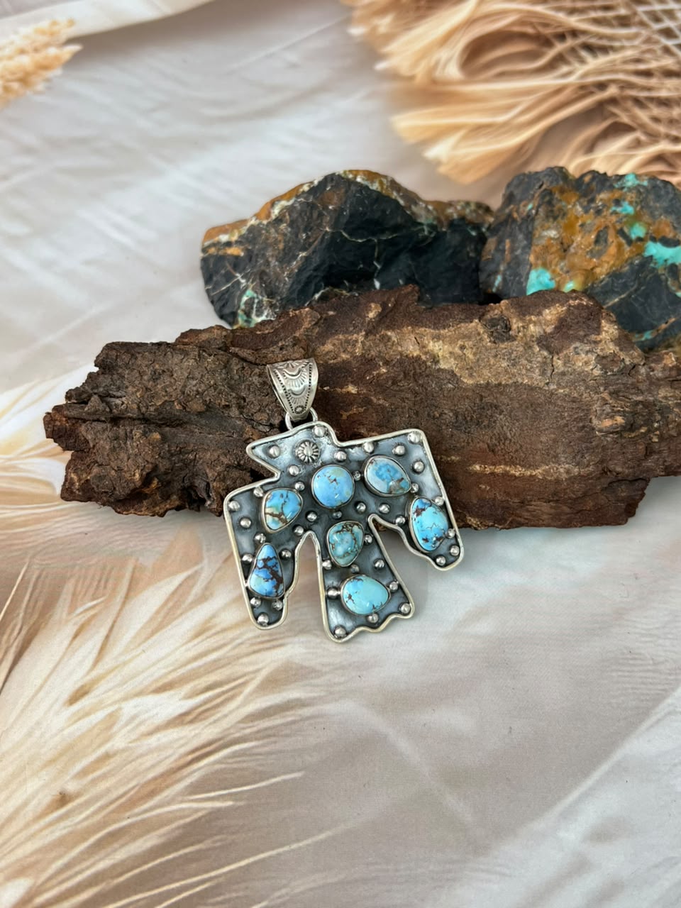 Handmade Sterling Silver Golden Hills Turquoise Pendant Signed Nizhoni