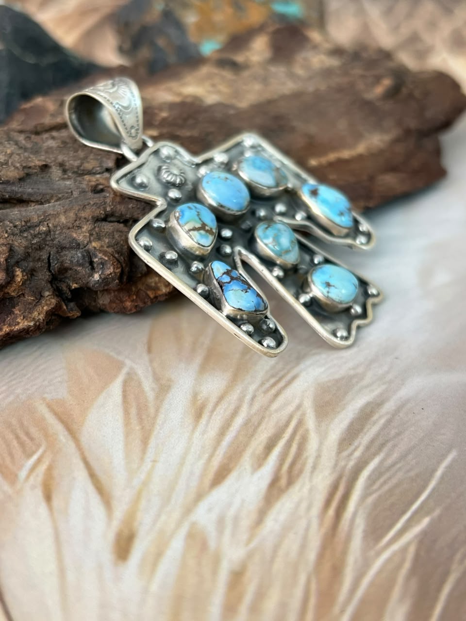 Handmade Sterling Silver Golden Hills Turquoise Pendant Signed Nizhoni