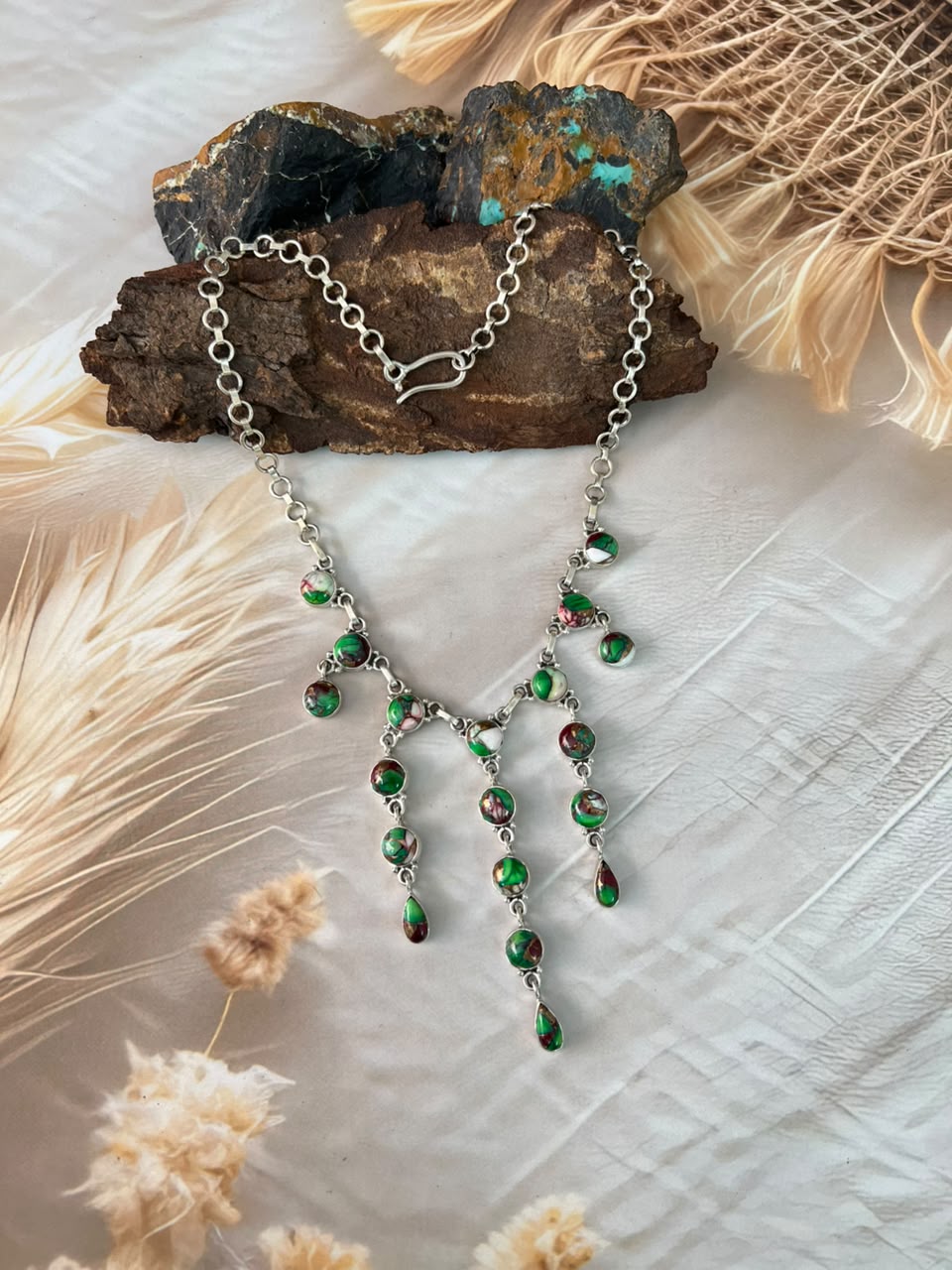 Handmade Sterling Silver Christmas Dahlia Collection: Choker Necklace Signed Nizhoni