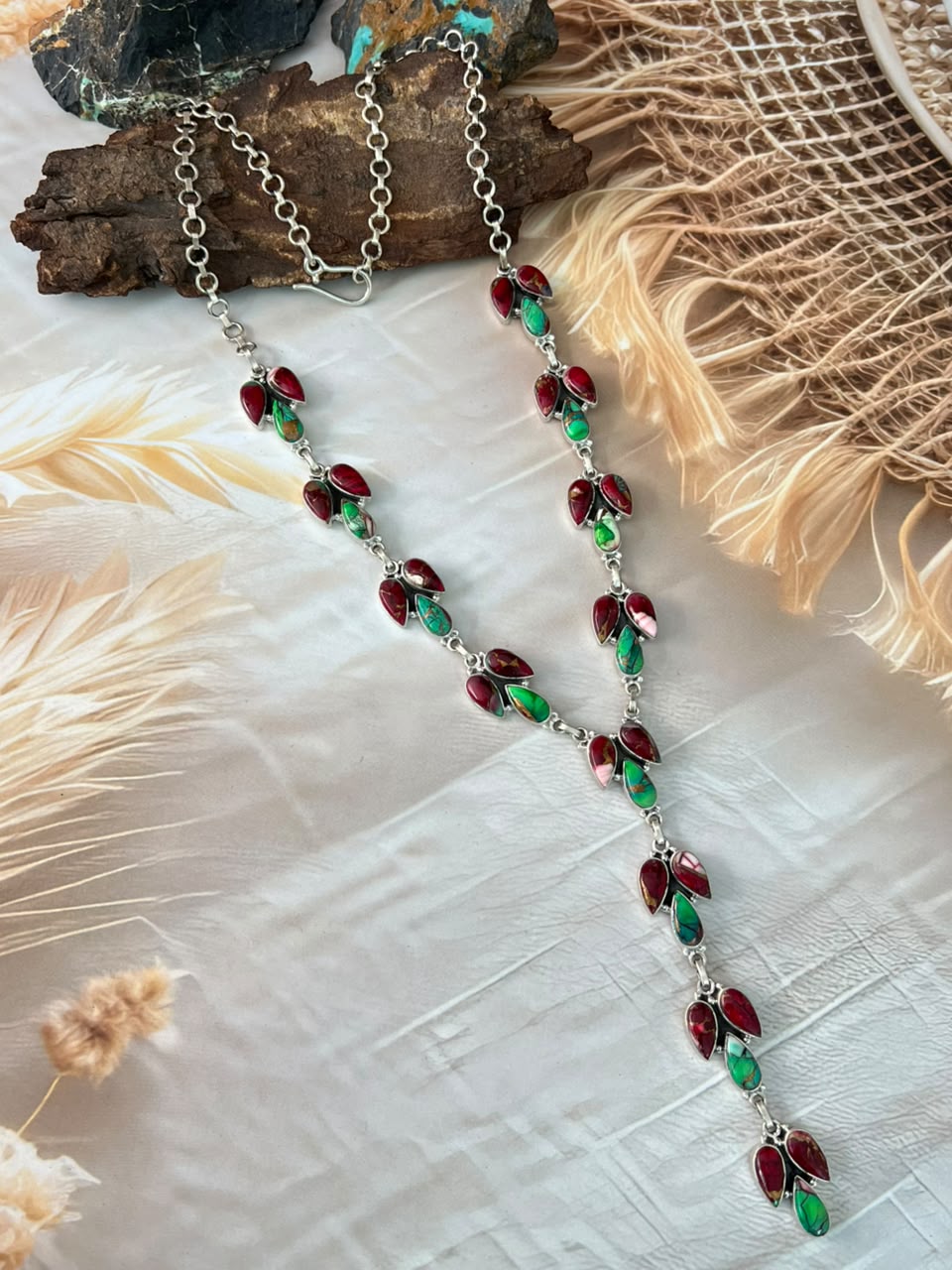 Handmade Sterling Silver Christmas Dahlia Collection: Drop Necklace Signed Nizhoni