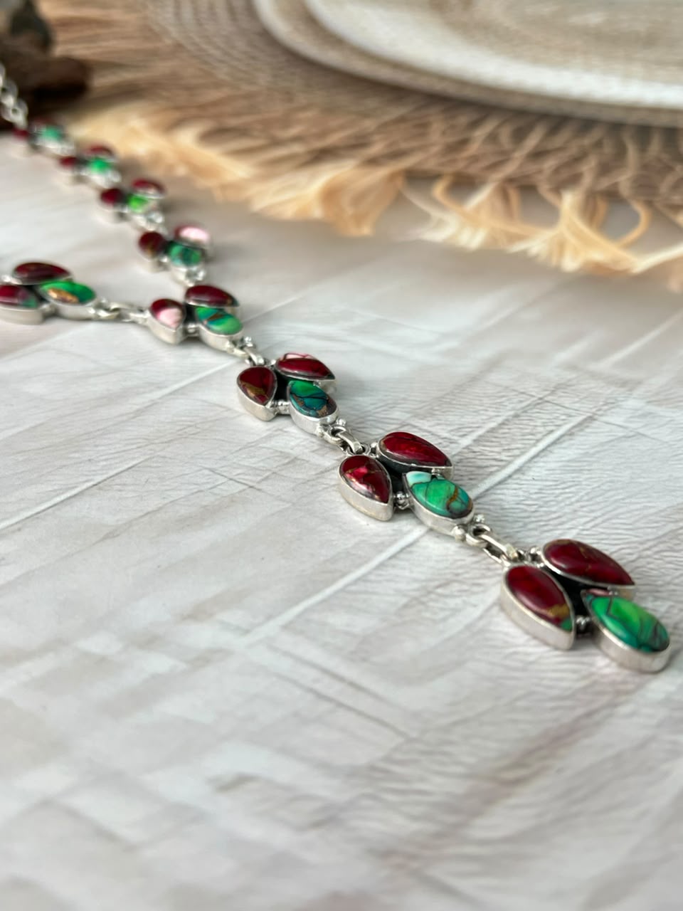 Handmade Sterling Silver Christmas Dahlia Collection: Drop Necklace Signed Nizhoni
