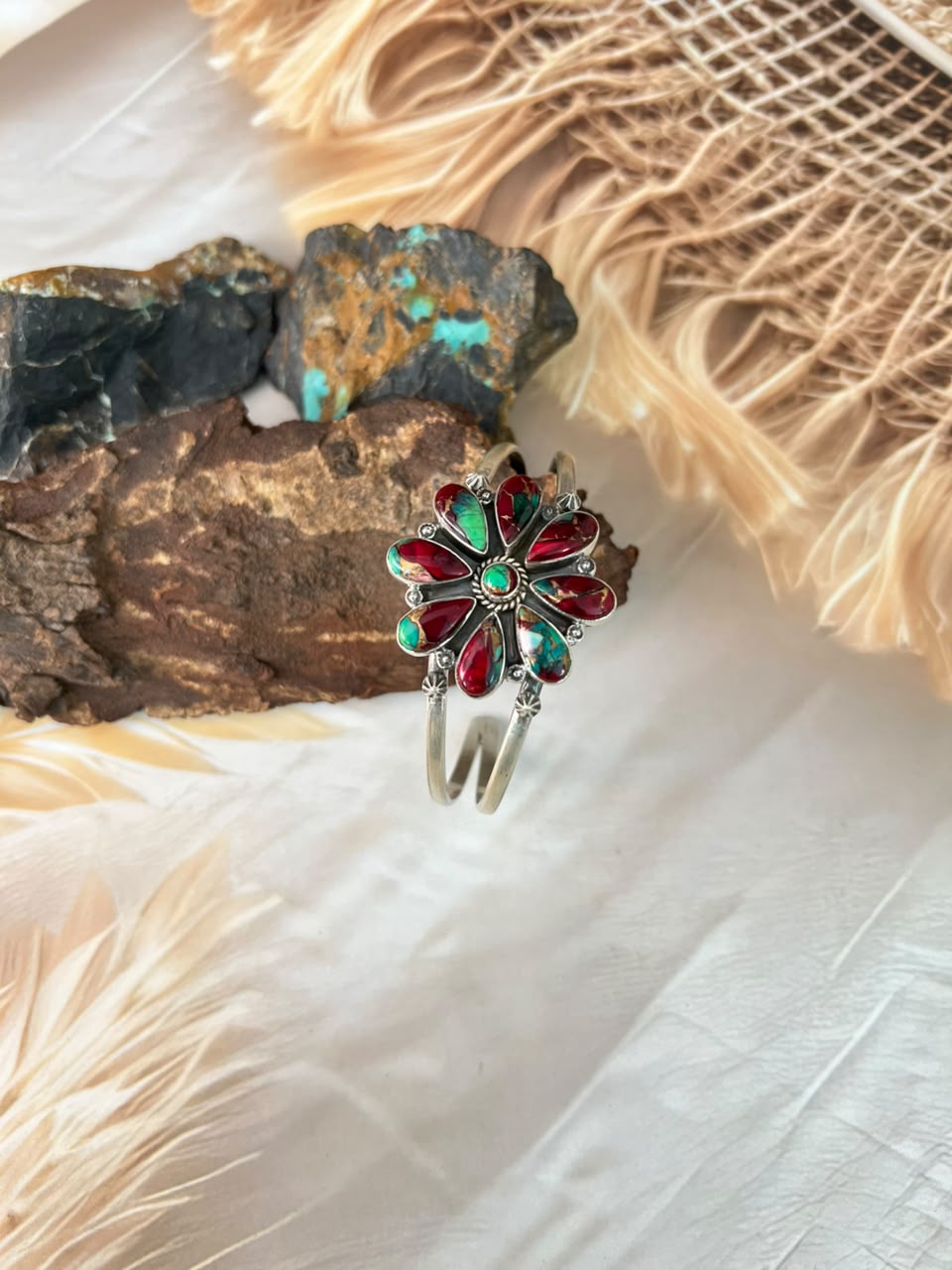 Handmade Sterling Silver Christmas Dahlia Collection: Cuff Bracelet Signed Nizhoni