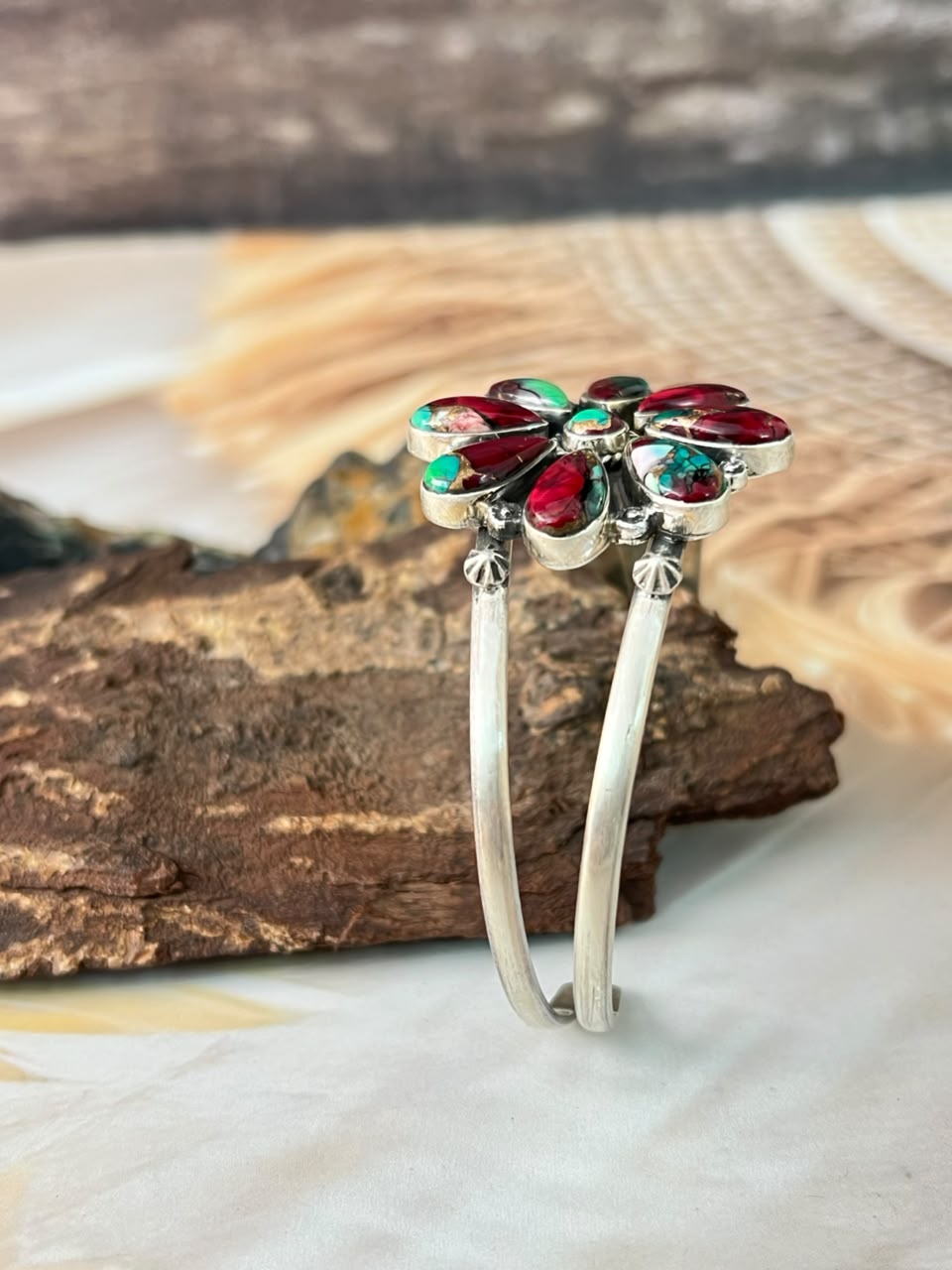 Handmade Sterling Silver Christmas Dahlia Collection: Cuff Bracelet Signed Nizhoni