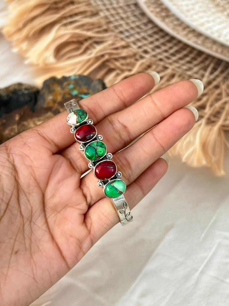 Handmade Sterling Silver Christmas Dahlia Collection: Cuff Bracelet Signed Nizhoni