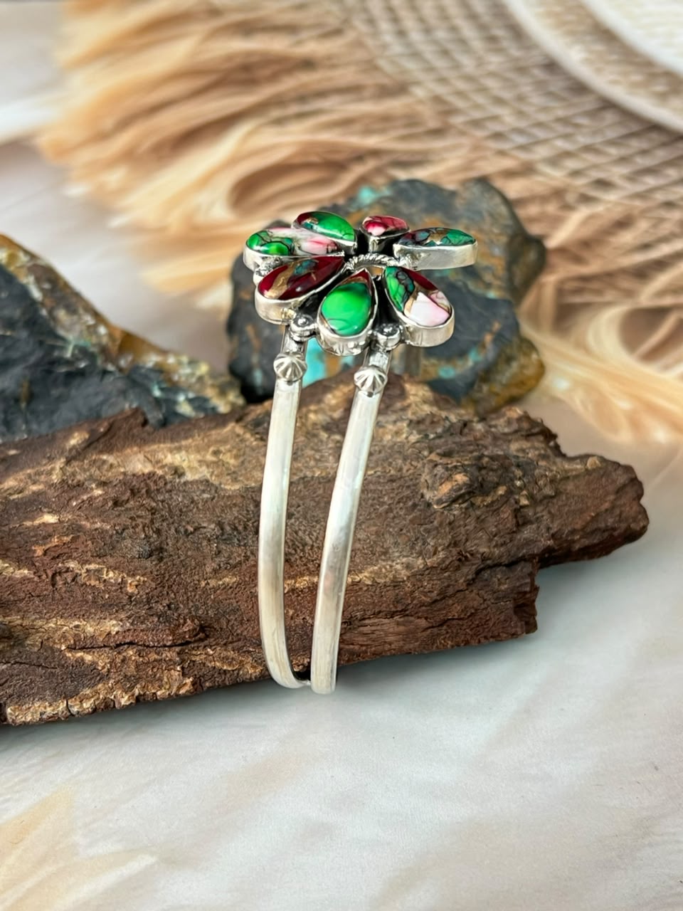 Handmade Sterling Silver Christmas Dahlia Collection: Naja Cuff Bracelet Signed Nizhoni