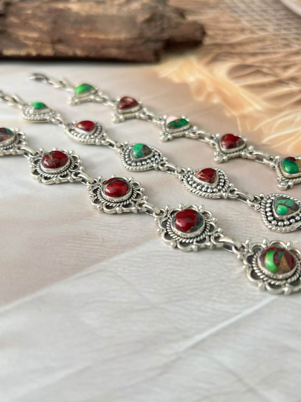 Handmade Sterling Silver Christmas Dahlia Collection: Chain Bracelet Signed Nizhoni