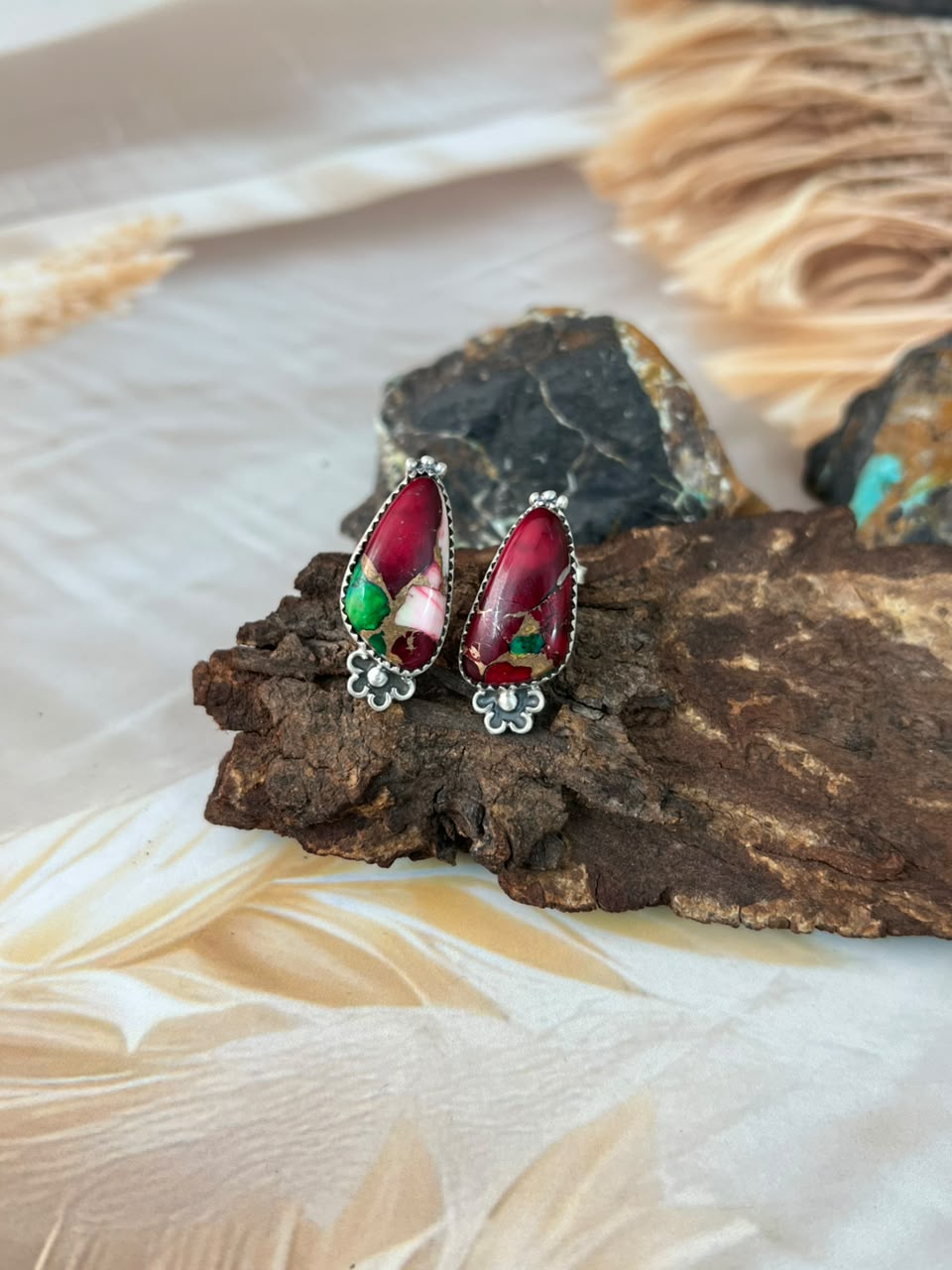 Handmade Sterling Silver Christmas Dahlia Collection: Post Studs Earrings Signed Nizhoni