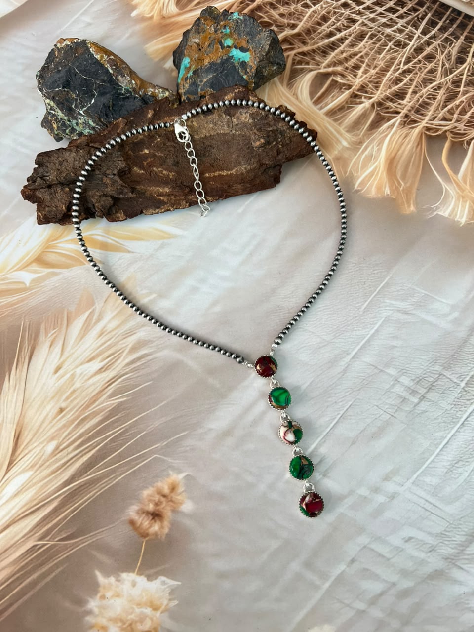 Handmade Sterling Silver Christmas Dahlia Collection: Beaded Necklace Signed Nizhoni