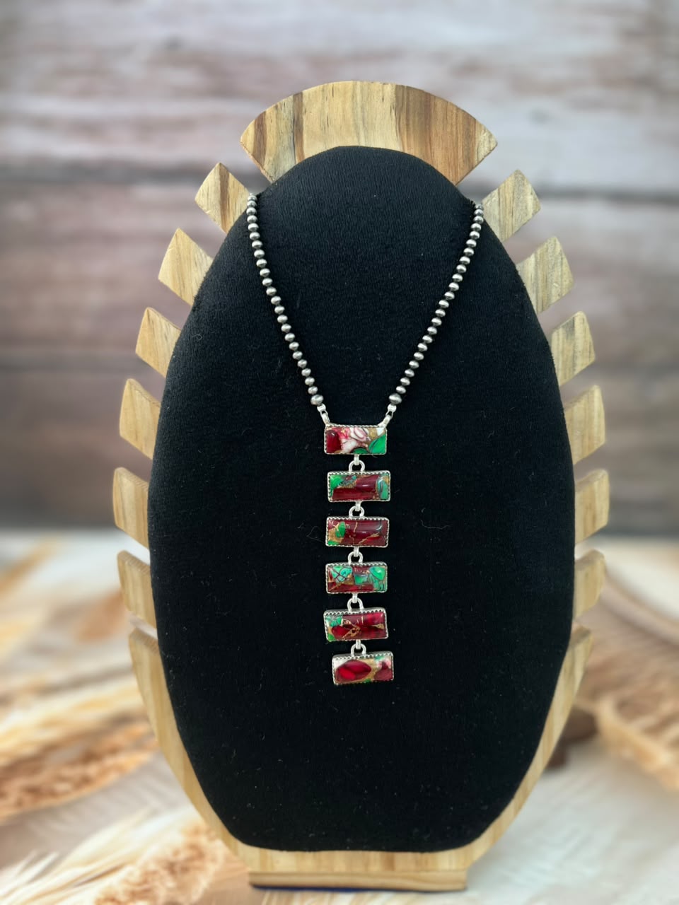 Handmade Sterling Silver Christmas Dahlia Collection: Beaded Necklace Signed Nizhoni