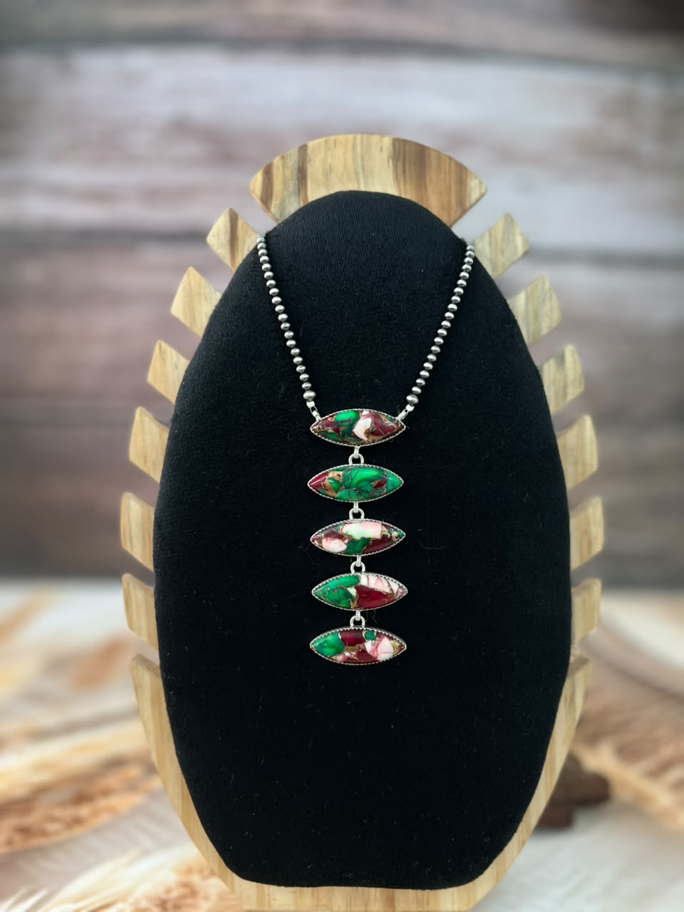 Handmade Sterling Silver Christmas Dahlia Collection: Beaded Necklace Signed Nizhoni