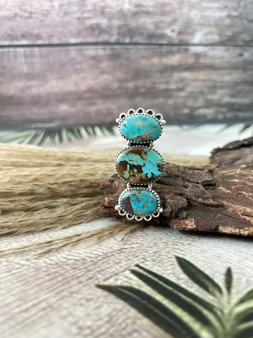 Handmade Sterling Silver Manassa Turquoise Adjustable Ring Signed Nizhoni