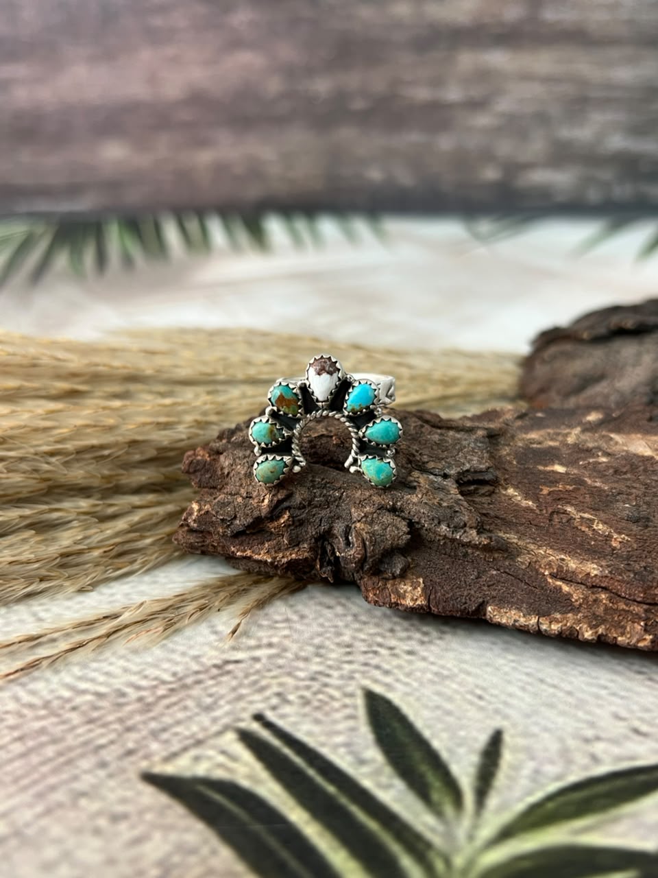 Handmade Sterling Silver Wildhorse Magnesite with Kingman Turquoise Adjustable Ring Signed Nizhoni