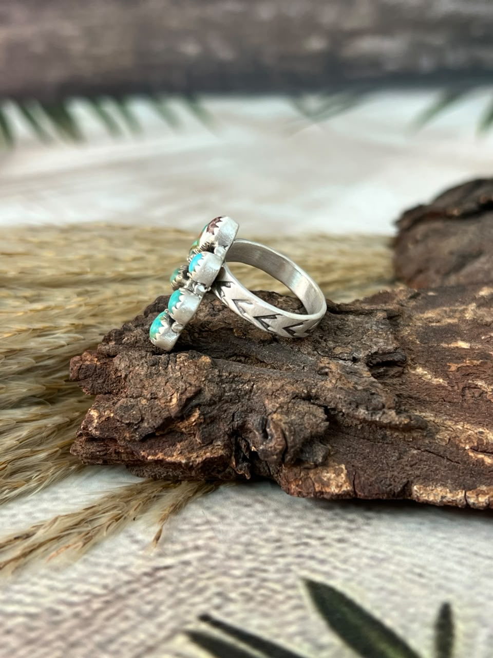 Handmade Sterling Silver Wildhorse Magnesite with Kingman Turquoise Adjustable Ring Signed Nizhoni