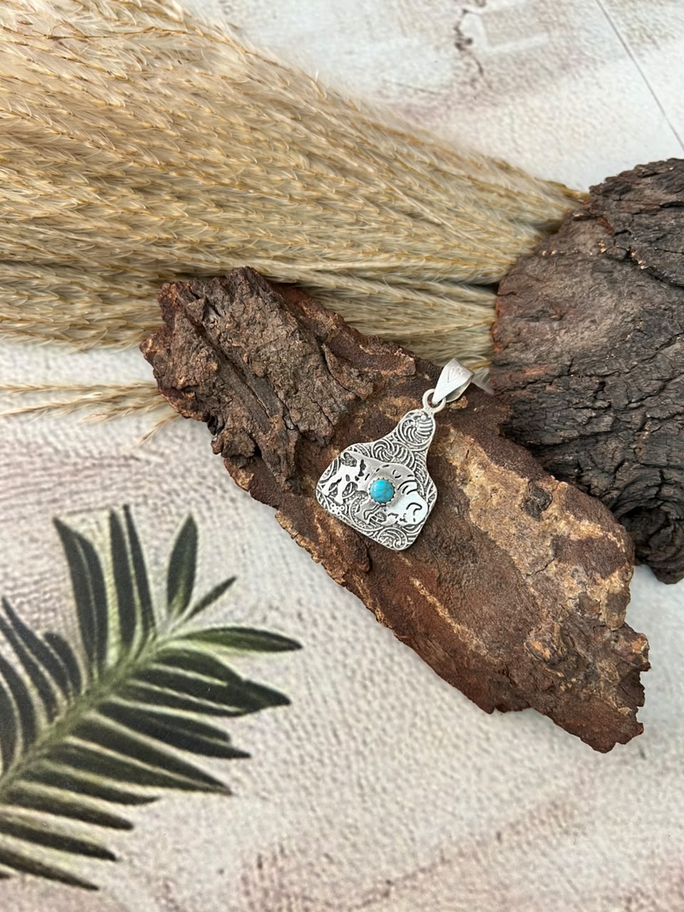 Handmade Sterling Silver Kingman Turquoise Pendant Signed Nizhoni