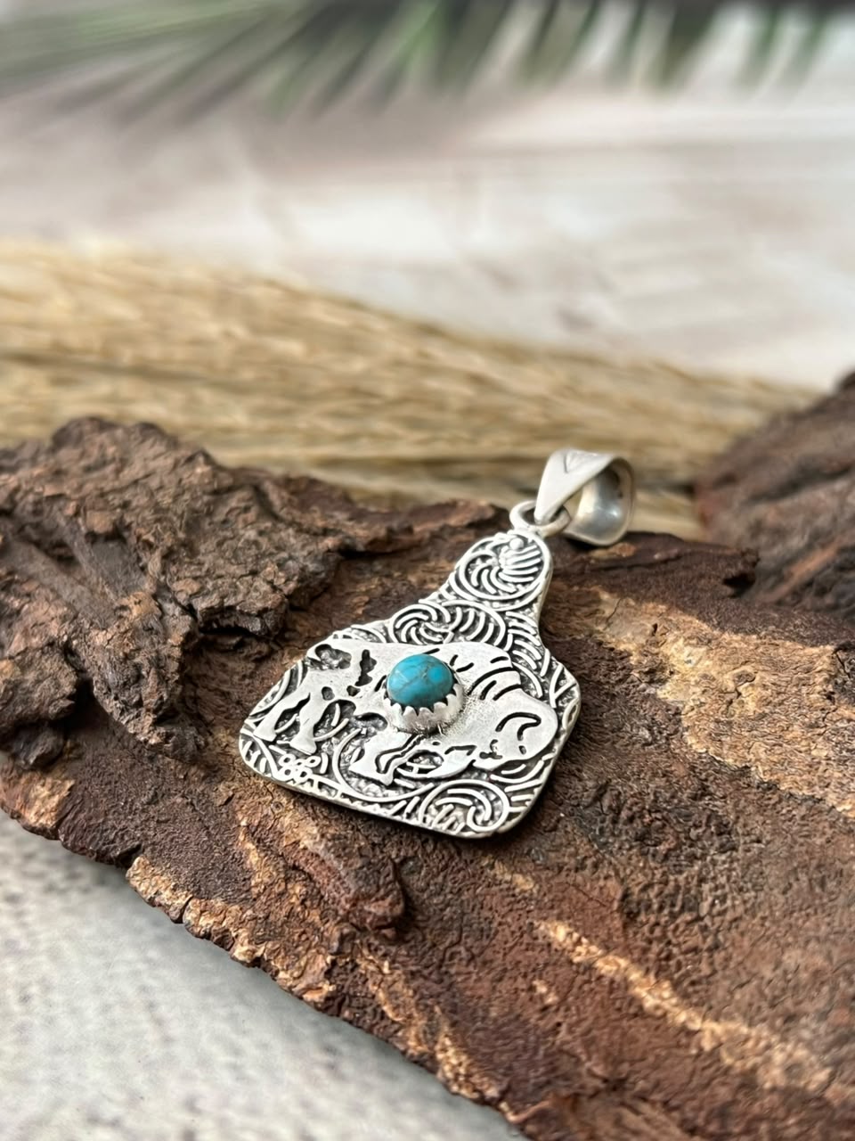 Handmade Sterling Silver Kingman Turquoise Pendant Signed Nizhoni