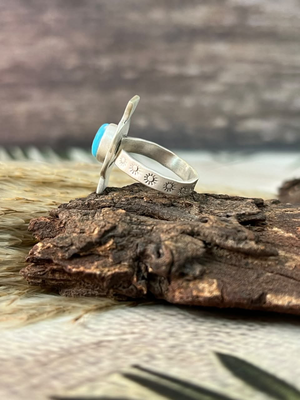 Handmade Sterling Silver Kingman Turquoise Adjustable Ring Signed Nizhoni