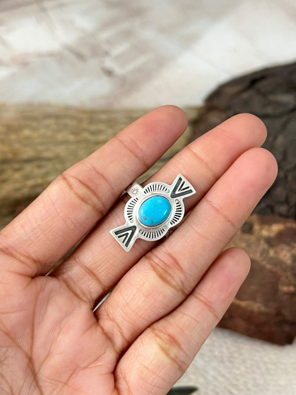 Handmade Sterling Silver Kingman Turquoise Adjustable Ring Signed Nizhoni