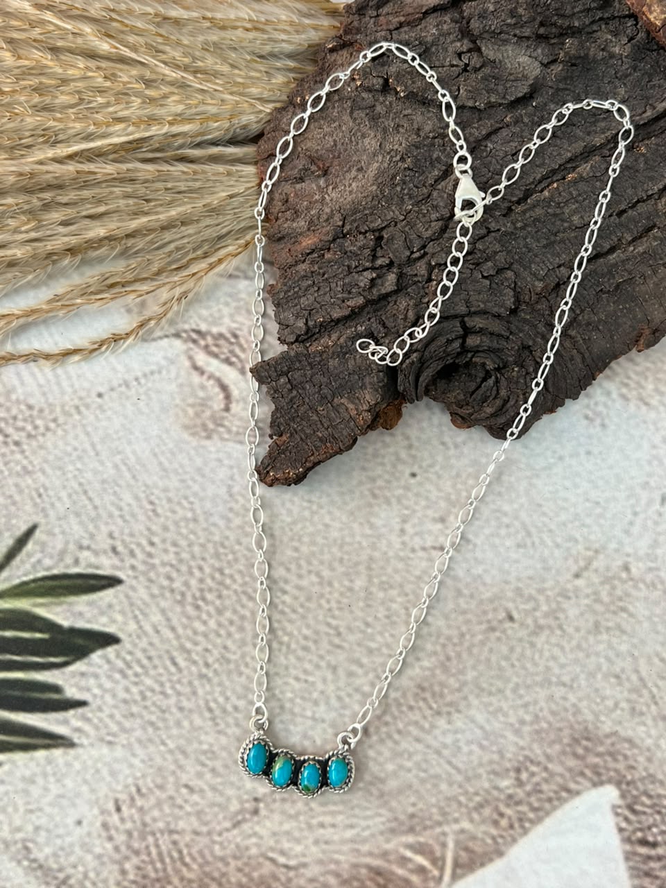 Handmade Sterling Silver Kingman Turquoise Necklace Signed Nizhoni •99