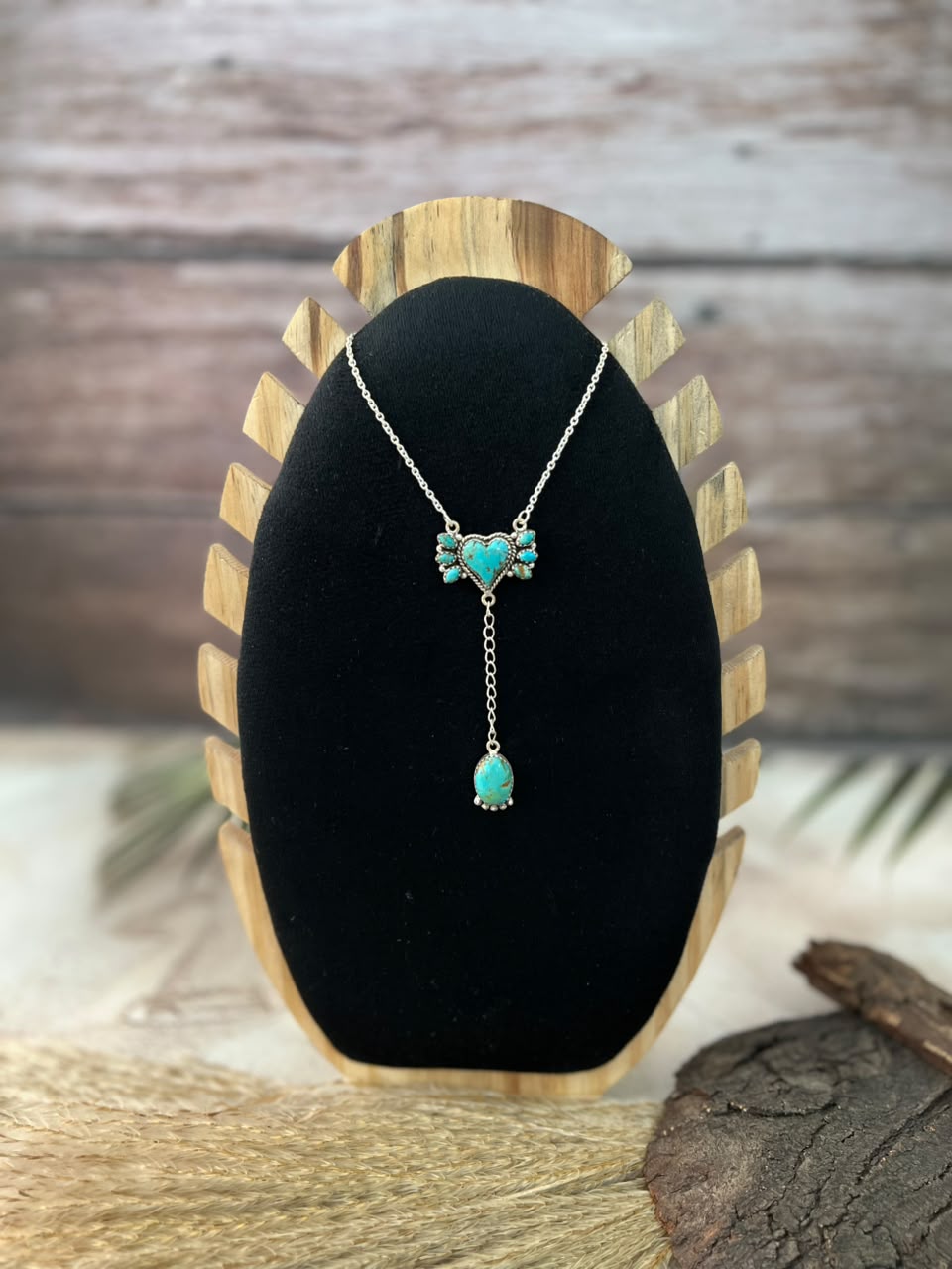 Handmade Sterling Silver Kingman Turquoise Drop Necklace Signed Nizhoni