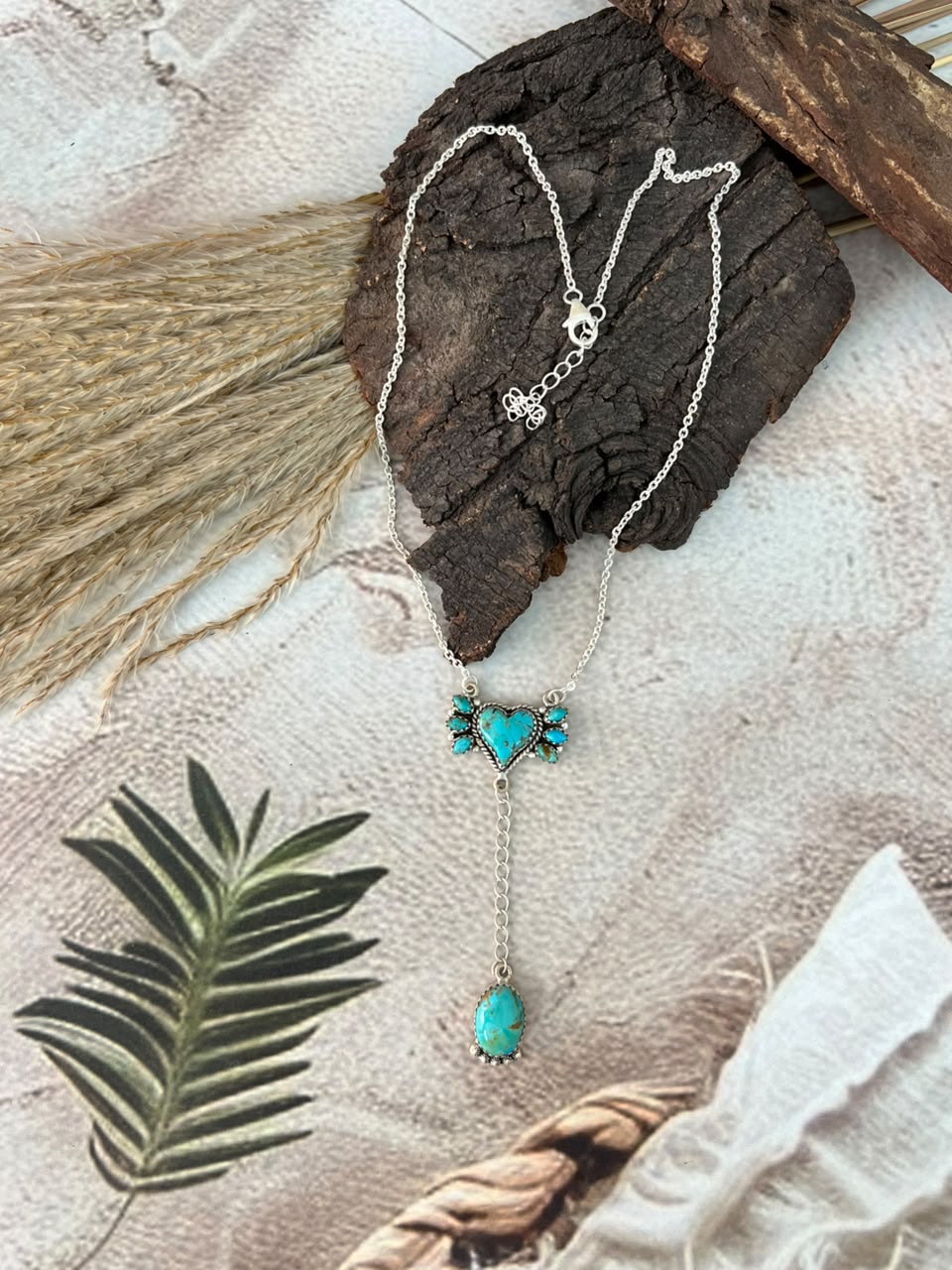 Handmade Sterling Silver Kingman Turquoise Drop Necklace Signed Nizhoni
