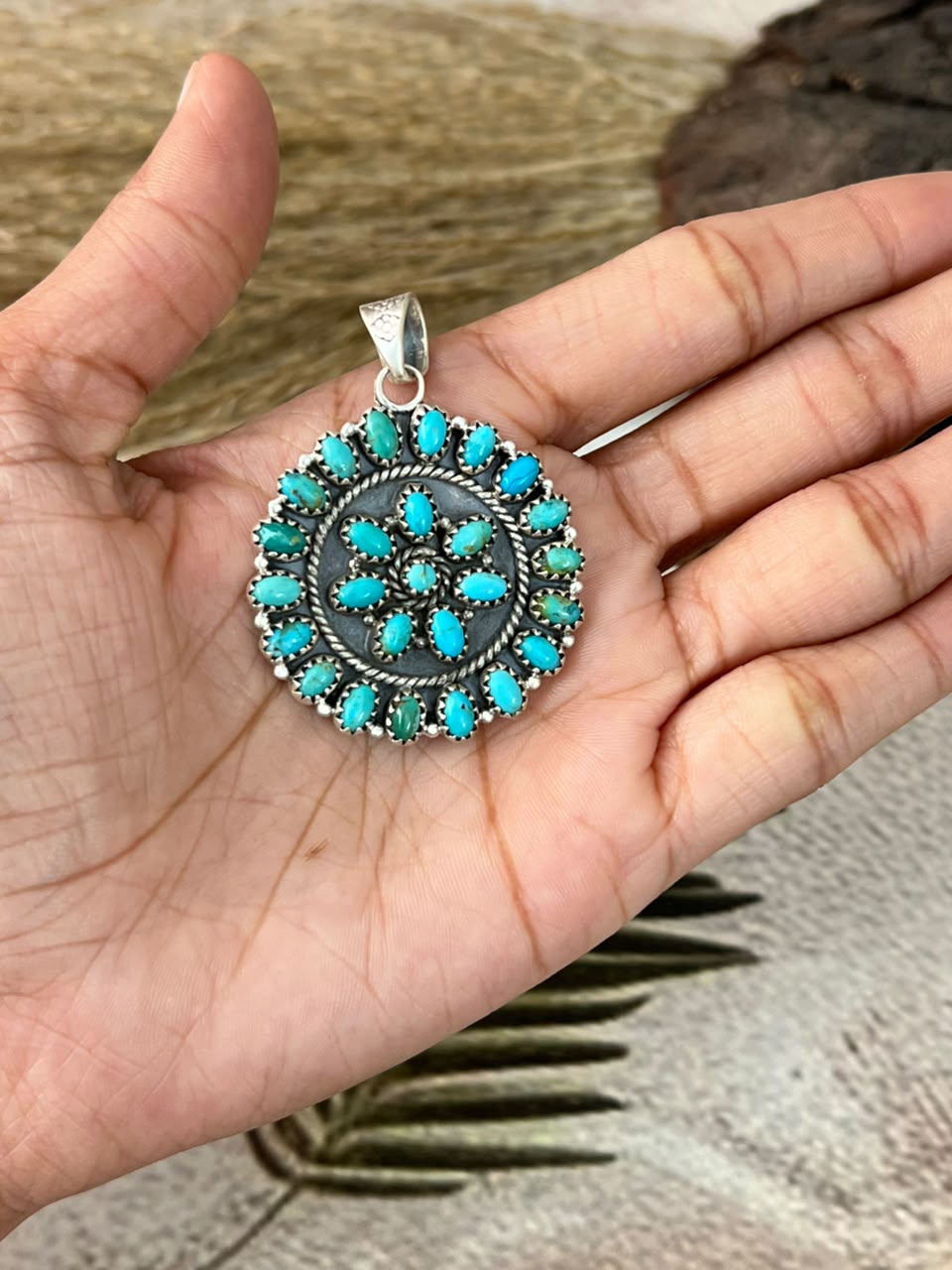 Handmade Sterling Silver Kingman Turquoise Pendant Signed Nizhoni