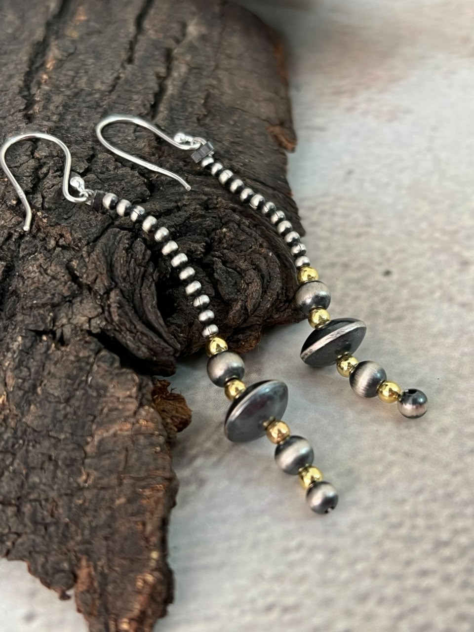 Handmade Sterling Silver Shiny Golden Hook Dangle Beaded Earrings