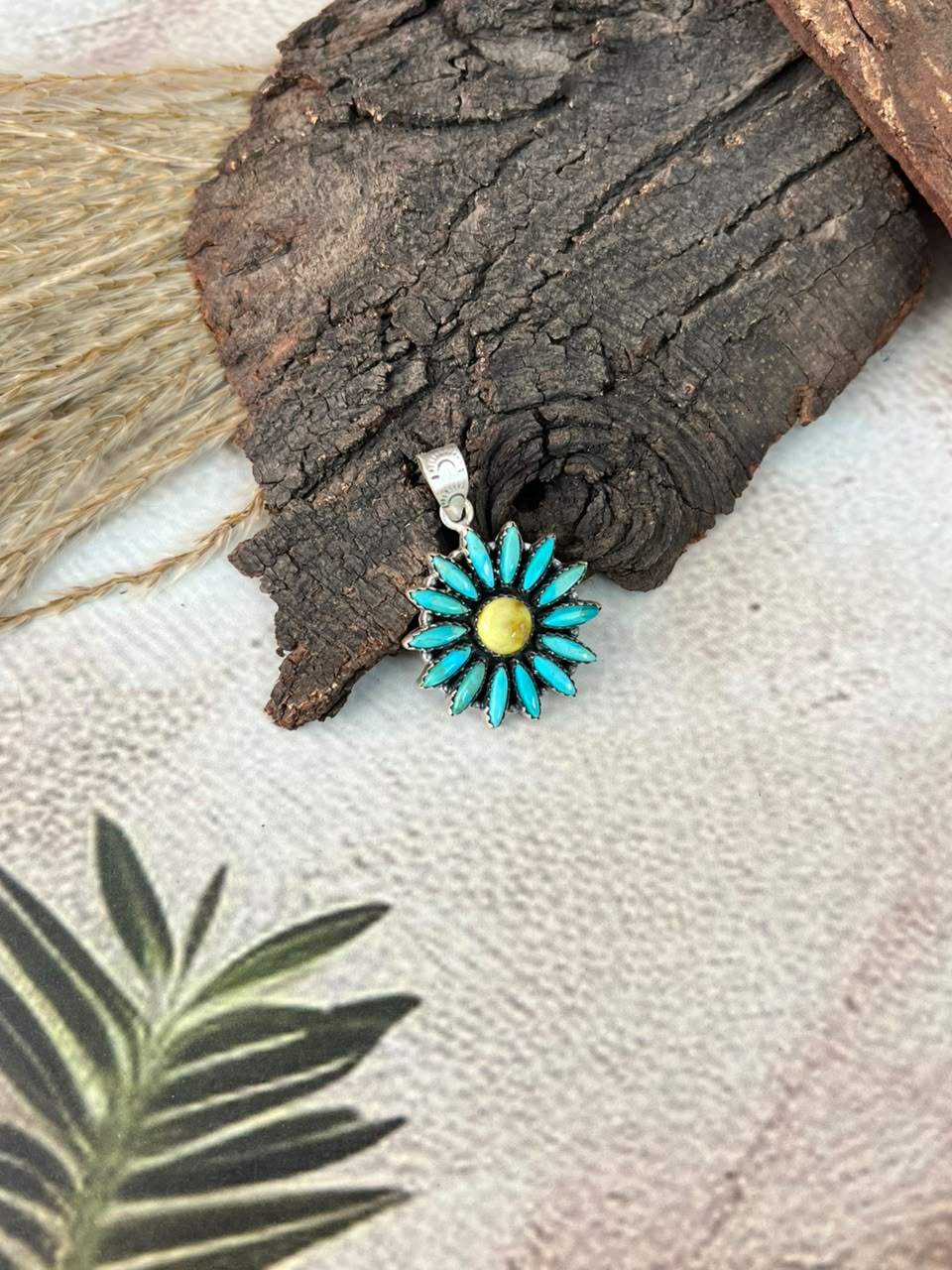 Handmade Sterling Silver White Water with Palomino Turquoise Pendant Signed Nizhoni