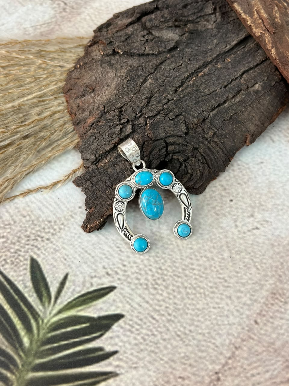 Handmade Sterling Silver Kingman Turquoise Naja Pendant Signed Nizhoni