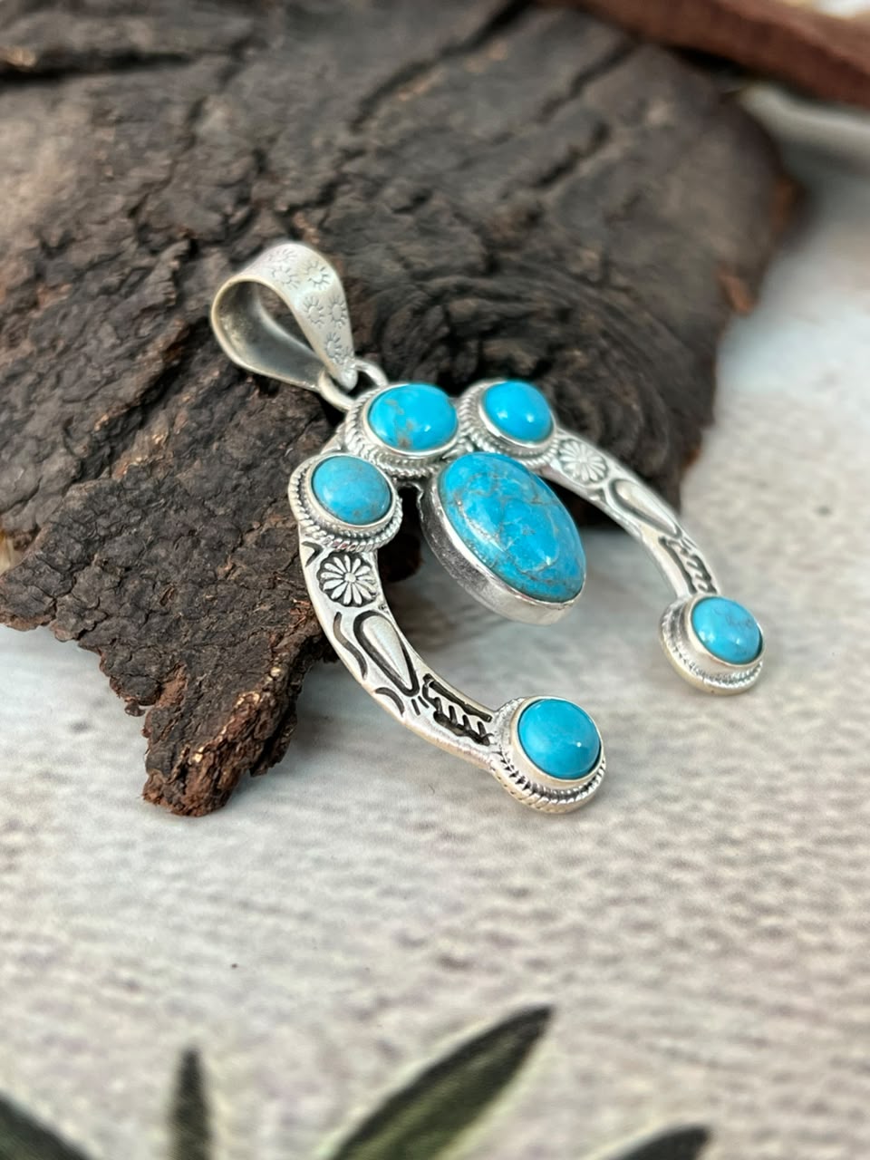 Handmade Sterling Silver Kingman Turquoise Naja Pendant Signed Nizhoni