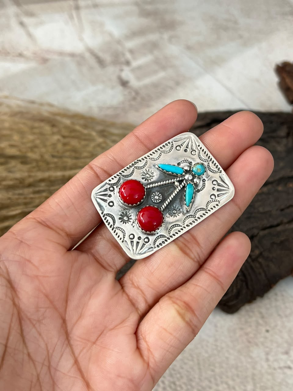 Handmade Sterling Silver Rosarita with Kingman Turquoise Cherry Adjustable Ring Signed Nizhoni
