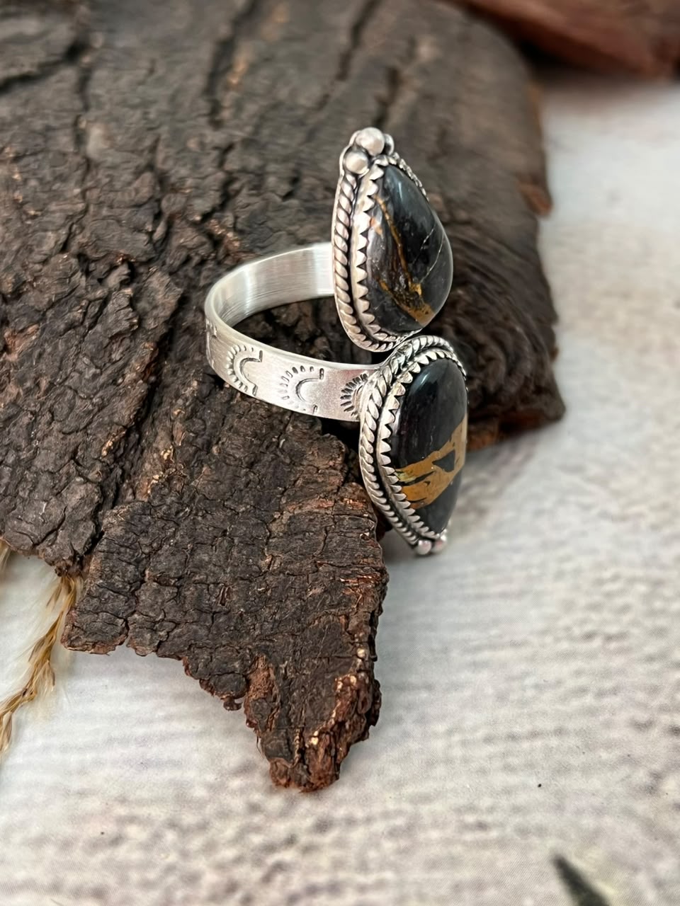 Handmade Sterling Silver Blackjack Turquoise Adjustable Ring Signed Nizhoni (7)