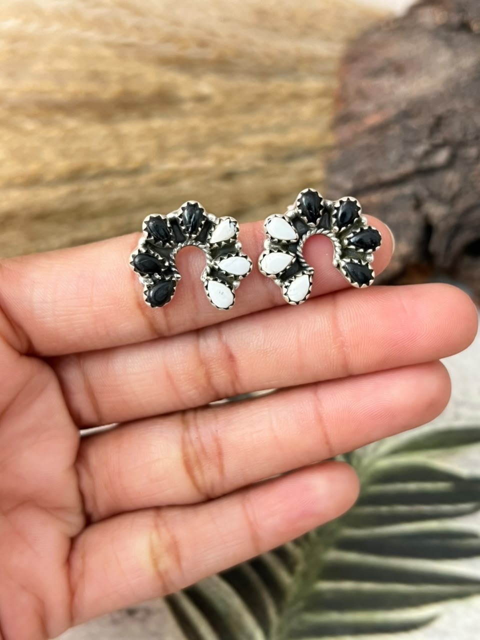 Handmade Sterling Silver White Buffalo Post Studs Naja Earrings Signed Nizhoni