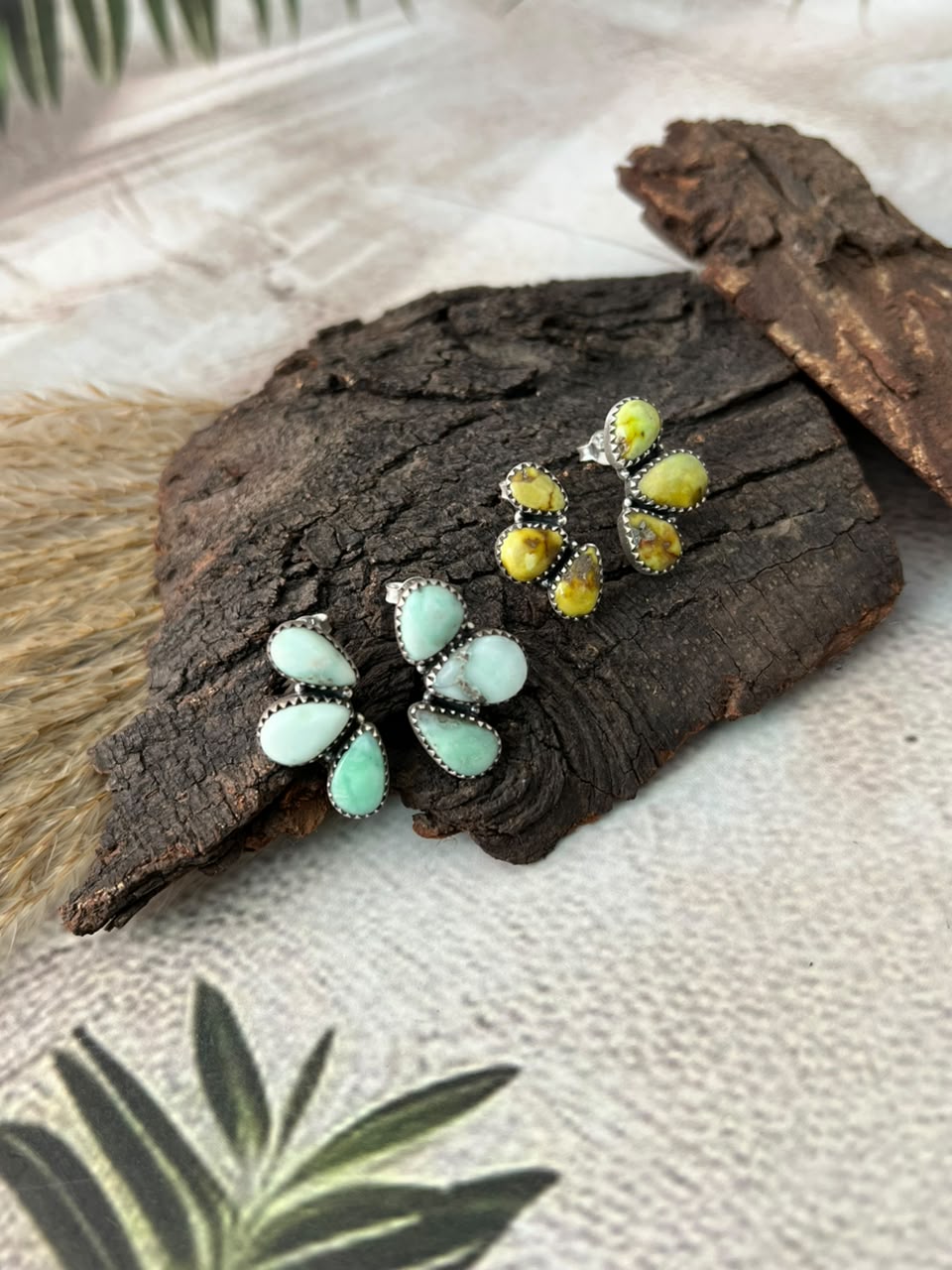 Handmade Sterling Silver Paloma and Palomino Turquoise Post Studs Earrings Signed Nizhoni
