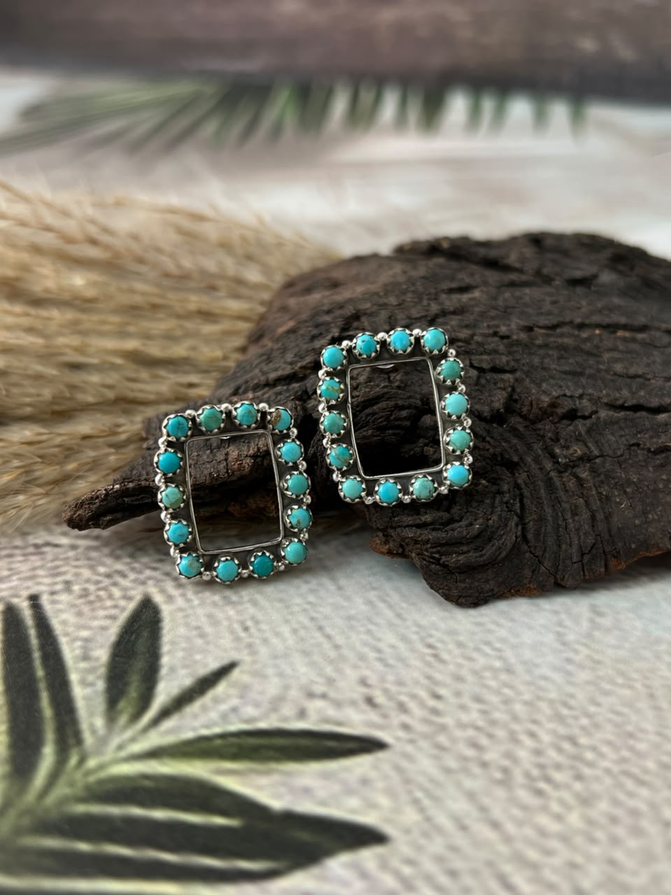 Handmade Sterling Silver Kingman Turquoise Post Studs Earrings Signed Nizhoni