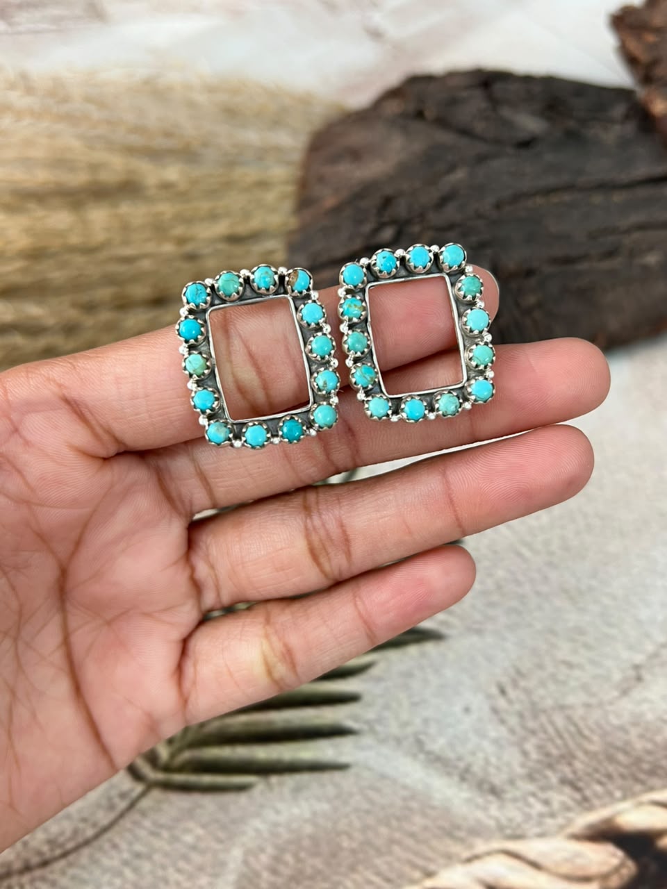 Handmade Sterling Silver Kingman Turquoise Post Studs Earrings Signed Nizhoni