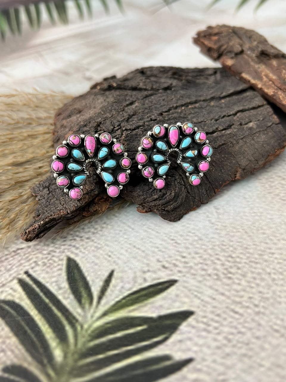 Handmade Sterling Silver Cotton Candy Post Studs Naja Earrings Signed Nizhoni