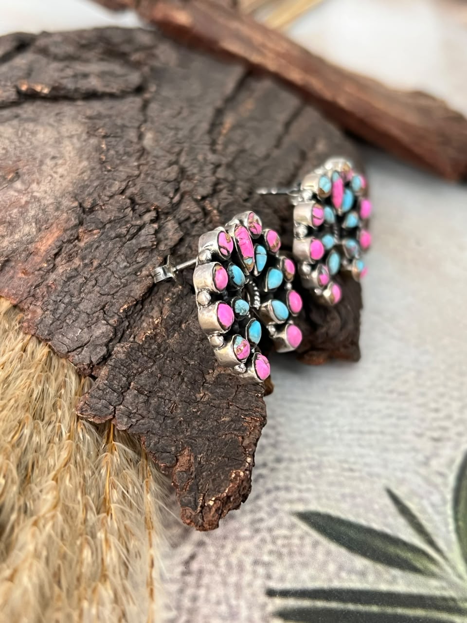Handmade Sterling Silver Cotton Candy Post Studs Naja Earrings Signed Nizhoni
