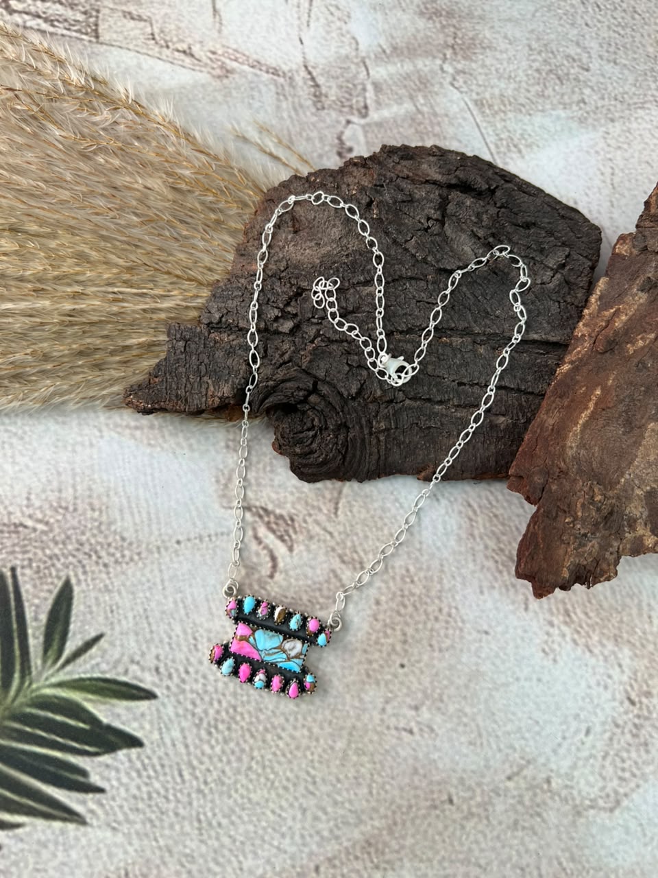 Handmade Sterling Silver Cotton Candy Necklace Signed Nizhoni