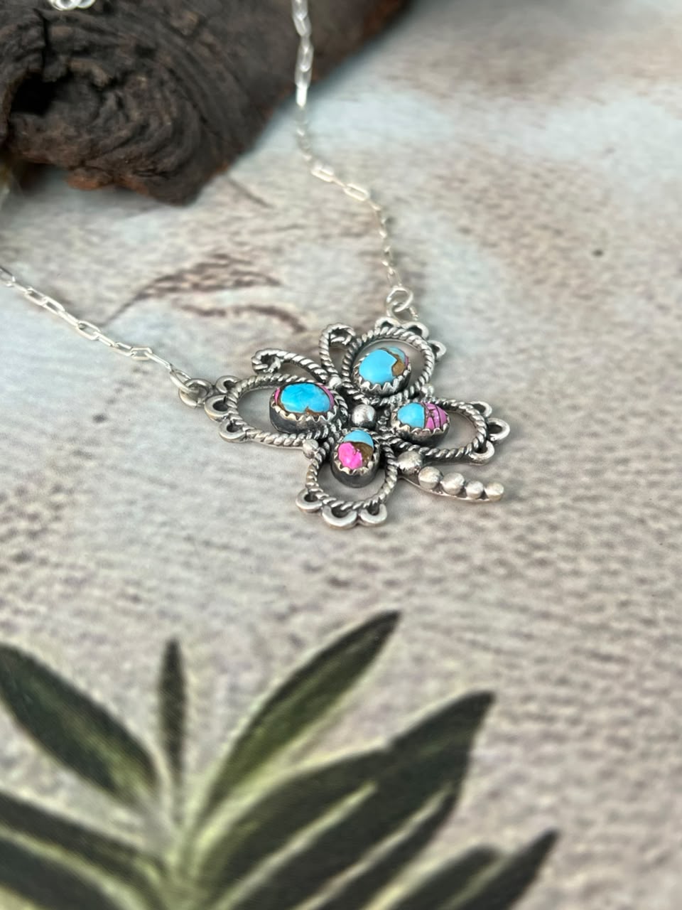 Handmade Sterling Silver Cotton Candy Butterfly Necklace Signed Nizhoni